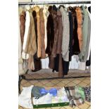 A QUANTITY OF LOOSE AND ONE BOX OF LADIES AND MENS WEAR, to include ladies coats, jackets and