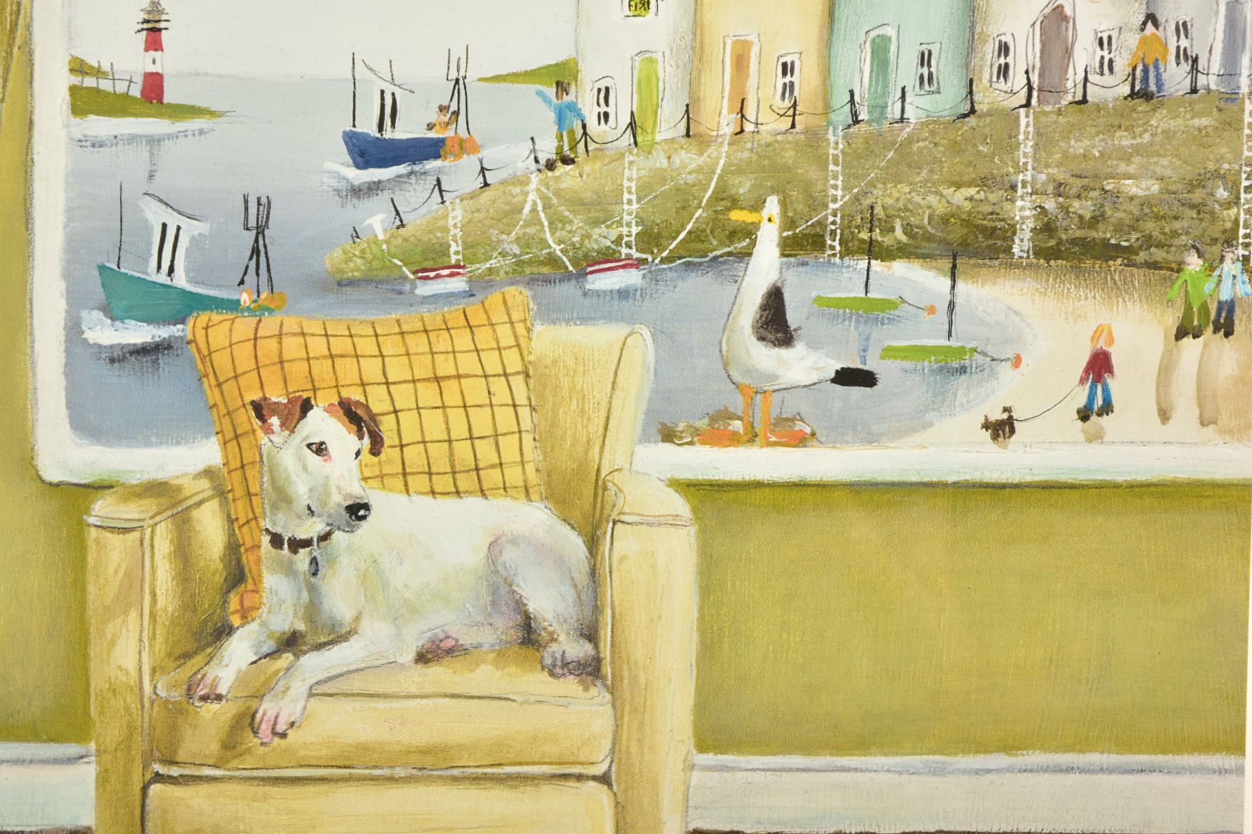 REBECCA LARDNER (BRITISH 1971) 'SEASIDE SEAT' a limited edition print of a dog on a chair 58/195, - Image 3 of 10