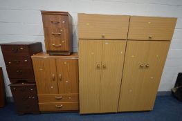 SIX VARIOUS MATCHED PIECES OF BEDROOM FURNITURE, to include two double wardrobes, tall boy, pair