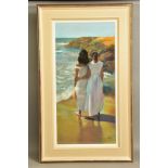 DOMINGO ALVAREZ GOMEZ (SPAIN 1942) 'EL MAR/THE SEA' two female figures standing barefooted on a