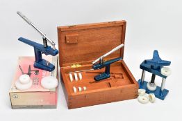 A SELECTION OF WATCH AND CLOCK TOOLS, to include a boxed 'Anchor Glass Fitting Machine' with