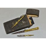 A LATE GEORGIAN SHAGREEN CASED DRAWING INSTRUMENT SET, incomplete, includes ivory rule, no maker's