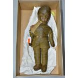 A VINTAGE CLOTH DOLL IN THE FORM OF A SOLDIER IN WWI BRITISH UNIFORM, printed cloth, moulded