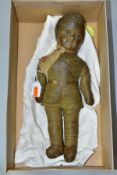 A VINTAGE CLOTH DOLL IN THE FORM OF A SOLDIER IN WWI BRITISH UNIFORM, printed cloth, moulded
