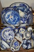 TWO BOXES OF BLUE AND WHITE TEA/DINNER WARES, to include Booths 'Real Old Willow' teaset (teapot,