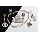 SIX ITEMS OF DESIGNER JEWELLERY, to include two Pandora initial charms, together with four items