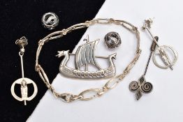 SIX ITEMS OF DESIGNER JEWELLERY, to include two Pandora initial charms, together with four items