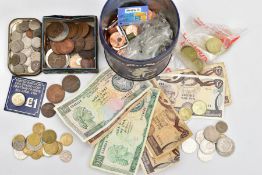 A SELECTION OF COINS AND NOTES, to include old Cypriot and Portuguese currency, old British coins to