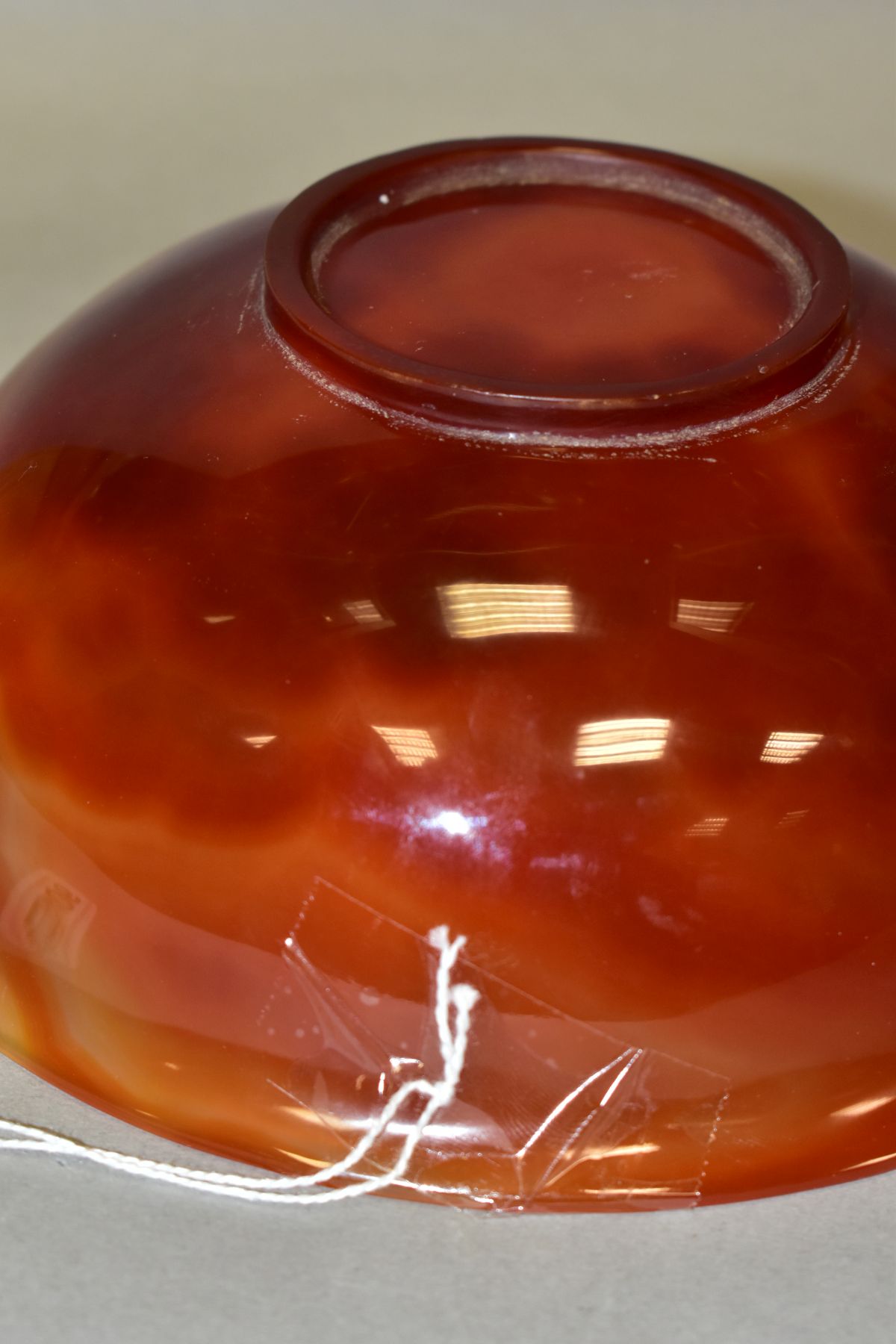 A CHINESE AGATE BOWL, semi translucent striated amber tones, short circular foot, diameter 18.8cm, - Image 6 of 9