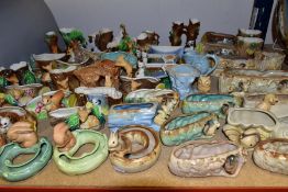 A COLLECTION OF HORNSEA POTTERY/ROYAL FAUNA POSY/VASES, JUGS, ETC, to include rabbits, fawns,