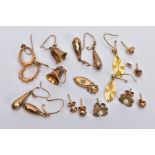 AN ASSORTED BOX OF EARRINGS, various designs and styles, all either hallmarked 9ct gold or tested as