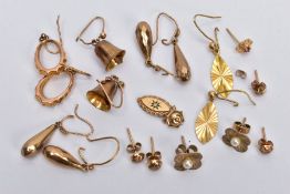 AN ASSORTED BOX OF EARRINGS, various designs and styles, all either hallmarked 9ct gold or tested as