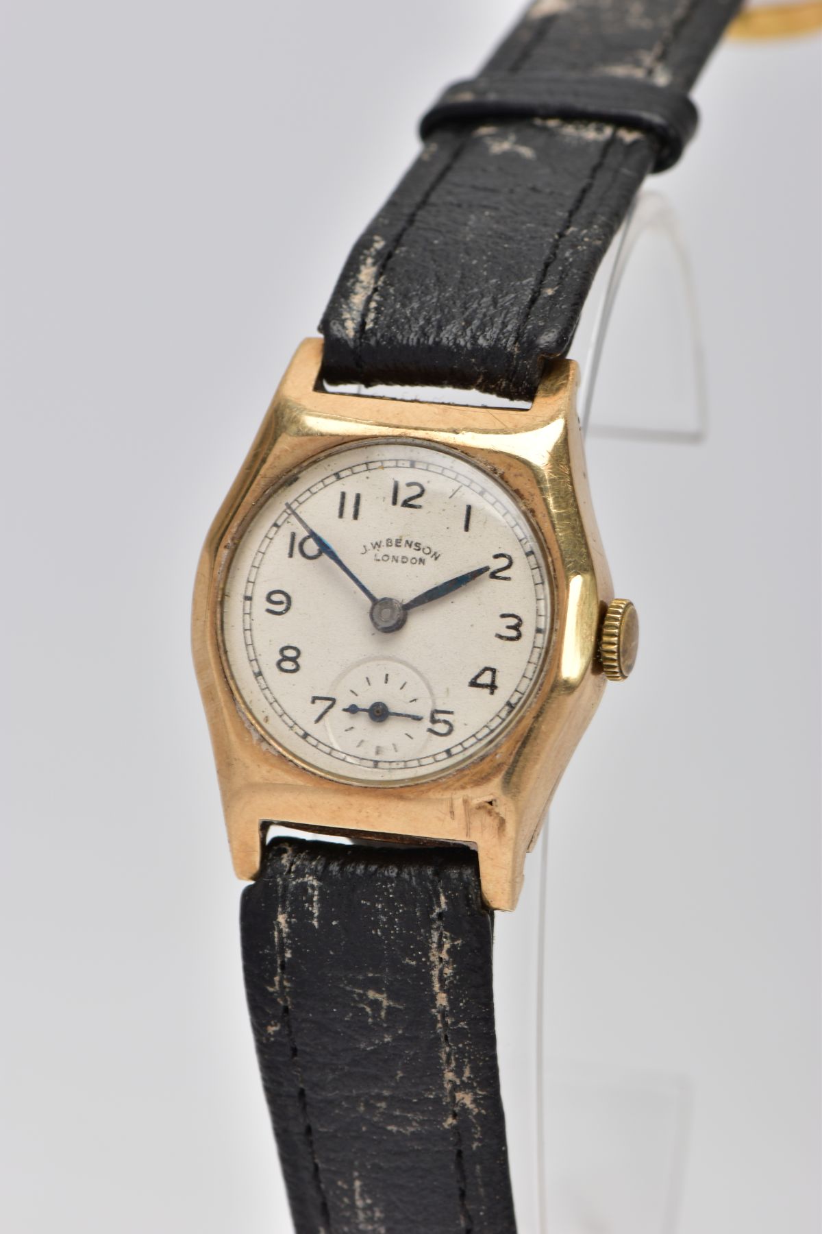 A 9CT GOLD CASED, HAND WOUND J.W. BENSON WRISTWATCH, round silvered dial, Arabic numerals, - Image 3 of 6