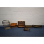 SIX VARIOUS PIECES OF SHELVING, to include a pair of oak book stands, another bookstand, two other