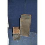 AN INDUSTRIAL METAL CABINET with key width 44cm depth 38cm height 91cm, a vintage Ammo box with Bren