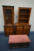 FOUR VARIOUS PIECES OF OAK FURNITURE, to include a sideboard with two drawers, width 95cm, a
