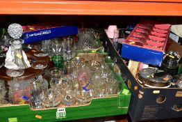 THREE BOXES OF GLASSWARE, CERAMICS, BREWERY GLASSES, DRINKS ACCESSORIES, etc, including two boxed