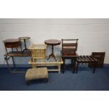 A QUANTITY OF OCCASIONAL FURNITURE, to include a mahogany occasional table, teak sewing box, oak