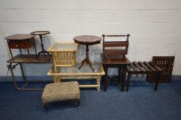 A QUANTITY OF OCCASIONAL FURNITURE, to include a mahogany occasional table, teak sewing box, oak