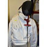 LEON PAUL FENCING MASK, JACKET, FOIL AND BAG, together with a glove (unmarked)