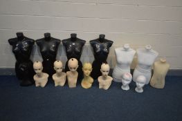A COLLECTION OF MANNEQUINS to include seven torsos and eight wig display heads including six which