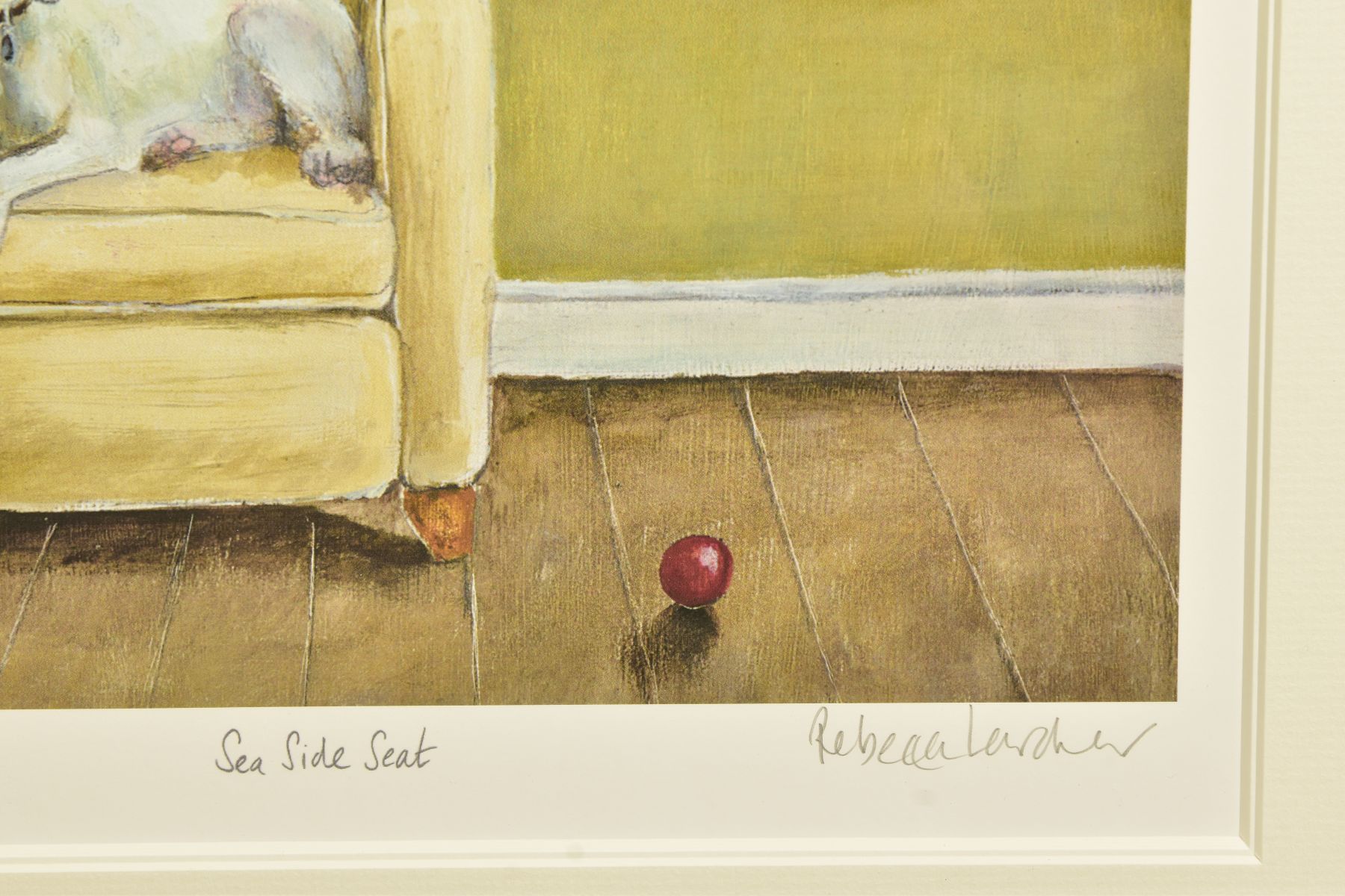 REBECCA LARDNER (BRITISH 1971) 'SEASIDE SEAT' a limited edition print of a dog on a chair 58/195, - Image 4 of 10