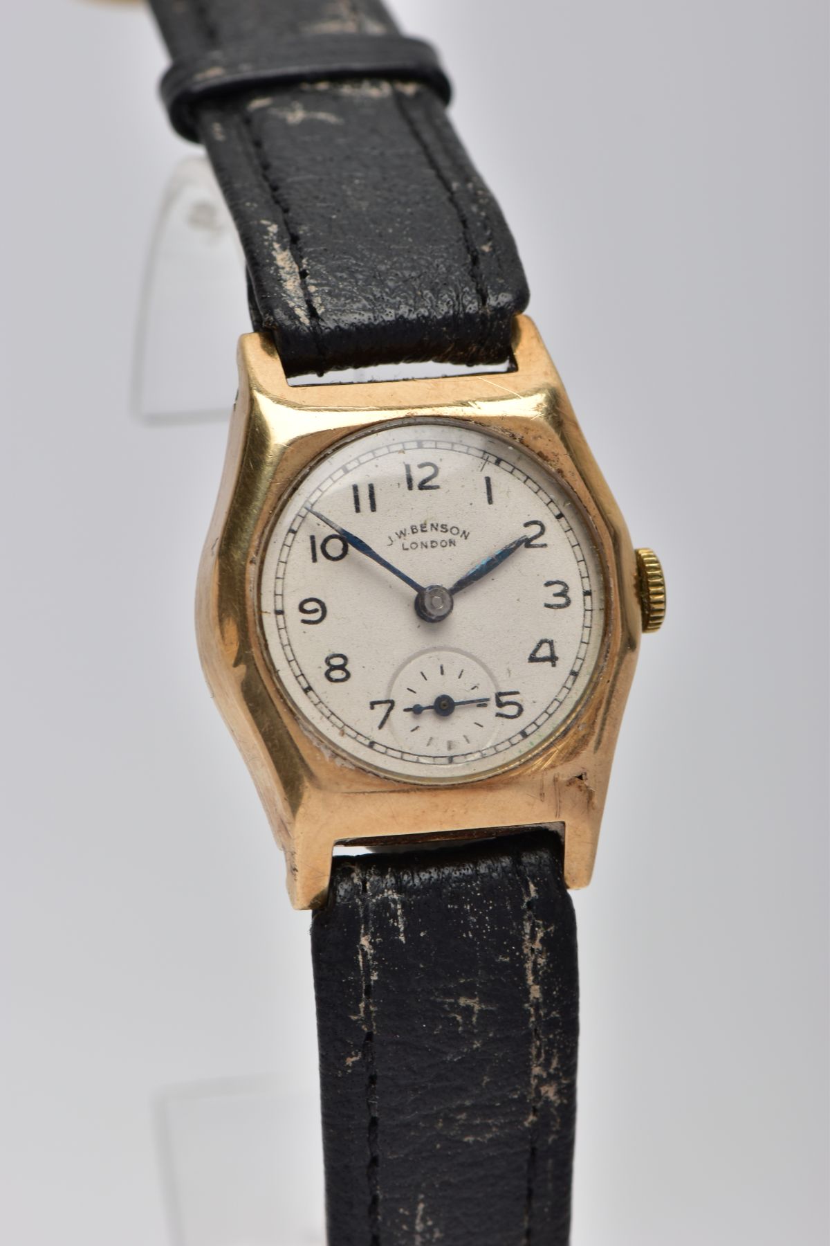 A 9CT GOLD CASED, HAND WOUND J.W. BENSON WRISTWATCH, round silvered dial, Arabic numerals, - Image 2 of 6