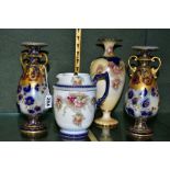 A PAIR OF TWIN HANDLED WILTSHAW & ROBINSON CARLTON WARE 'MARGUERITE' VASES, pattern No.1655,