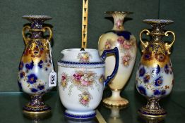 A PAIR OF TWIN HANDLED WILTSHAW & ROBINSON CARLTON WARE 'MARGUERITE' VASES, pattern No.1655,