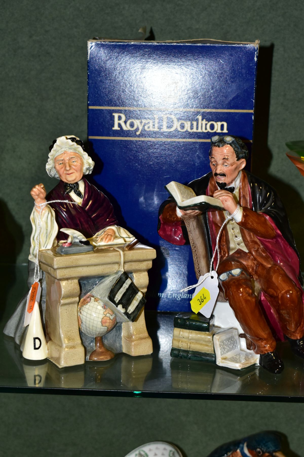 TWO ROYAL DOULTON FIGURES 'Schoolmarm' HN2223 and 'The Professor' HN2281, with an odd box (3) (