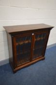 A MAHOGANY GLAZED TWO DOOR CABINET, with later led lights and two wooden shelves, width 103cm x