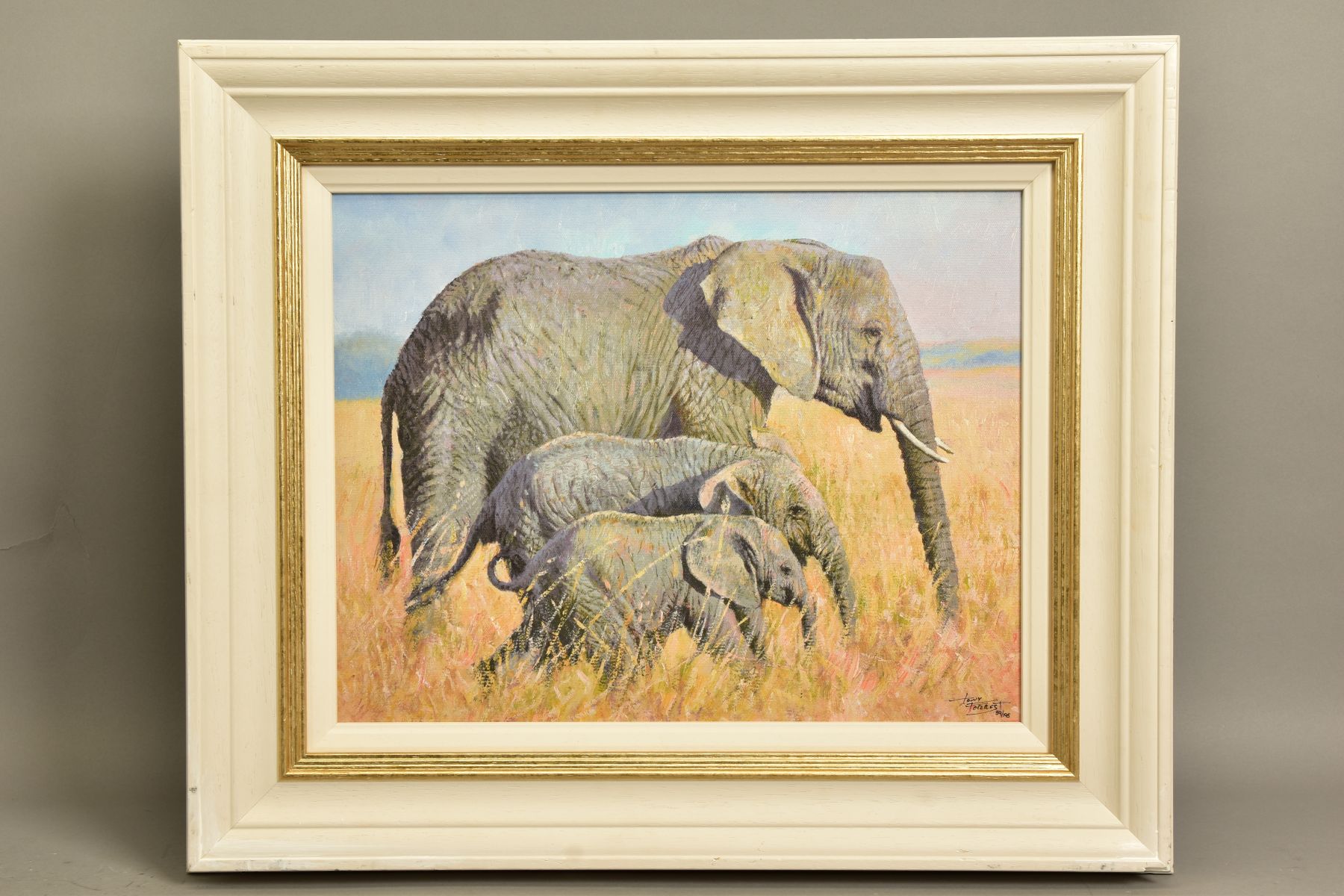 TONY FORREST (BRITISH 1961) 'FAMILY OUTING' a limited edition print of African Elephants 39/195,