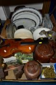 TWO BOXES AND LOOSE MISCELLANEOUS ITEMS, to include a Marples vintage B. B of Sheffield twin arm