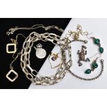 SEVEN ITEMS OF JEWELLERY, to include a thick belcher link necklace, two pairs of drop earrings a
