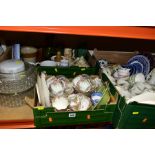 THREE BOXES AND LOOSE CERAMICS, STONEWARE, GLASS SHADES, ETC, to include a W & Sons porcelain '