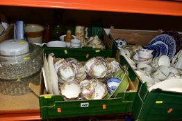 THREE BOXES AND LOOSE CERAMICS, STONEWARE, GLASS SHADES, ETC, to include a W & Sons porcelain '