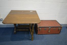 AN OAK GATE LEG TABLE along with a vintage traveling trunk (2)
