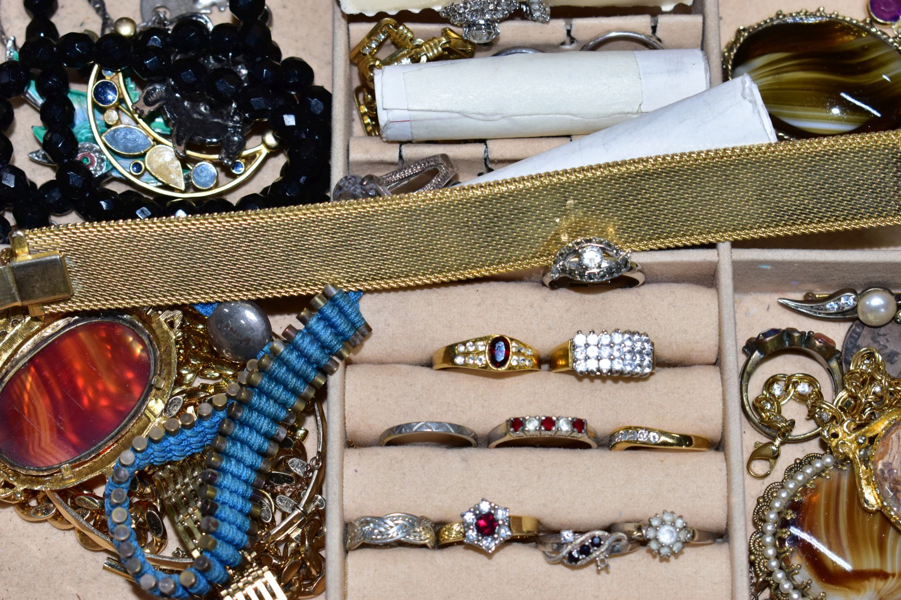 TWO BOXES OF MAINLY COSTUME JEWELLERY, to include a 'Jewelcraft' leaf brooch, a continental - Image 5 of 6