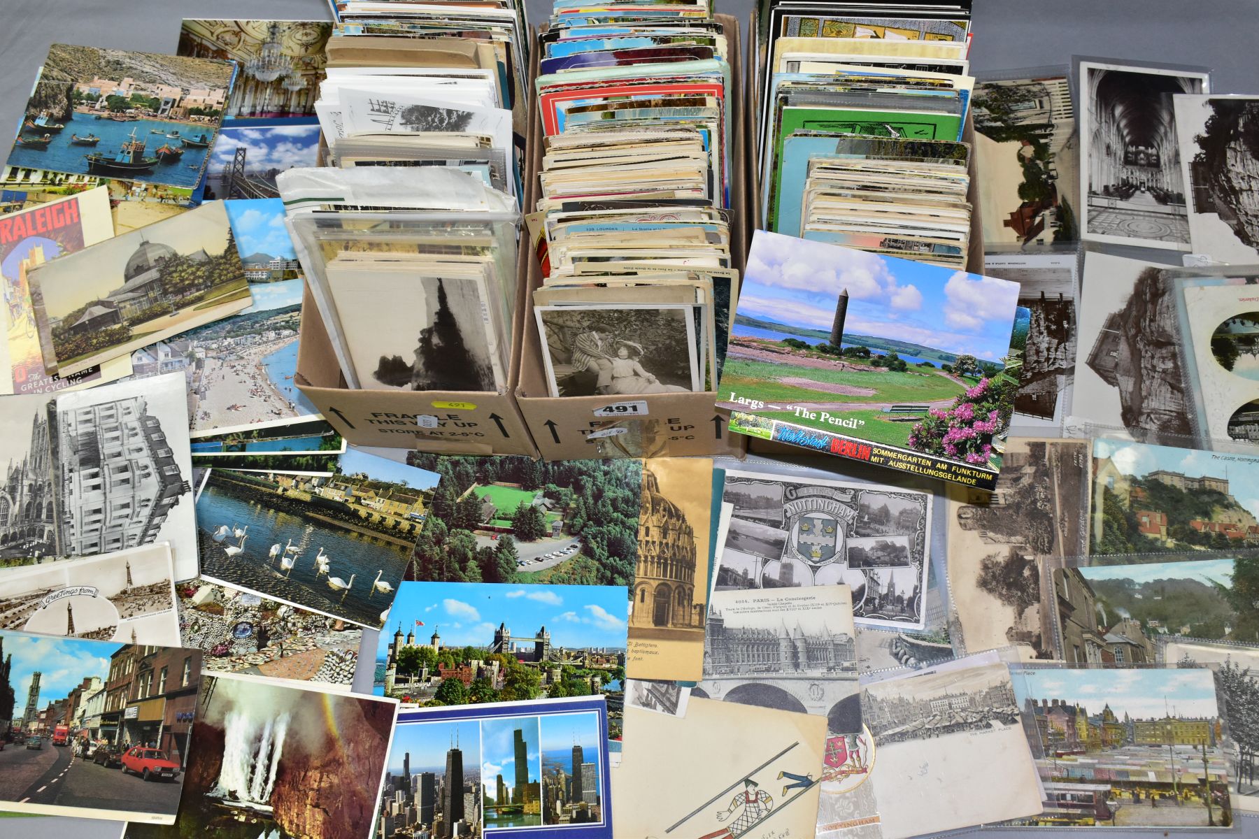 POSTCARDS, approximately 1300 - 1400 postcards in three boxes, box 1 contains a mixture of - Image 3 of 3