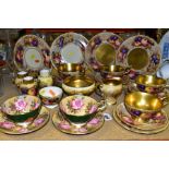 A COLLECTION OF AYNSLEY FRUIT STUDY (ORCHARD GOLD) AND FLOWER STUDY CUPS, SAUCERS, PLATES, VASES,
