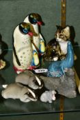 A GROUP OF ORNAMENTAL ANIMALS, comprising two USSR Penguin and Chick, both stamped to base height