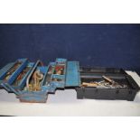 TWO TOOLBOXES CONTAINING TOOLS including ring and open ended spanners, mallets, hammers, drills,