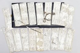 A SELECTION OF PACKAGED CHAINS, FLAT HERINGBONE CHAIN AND A CHARM BRACELET, the bracelet with four