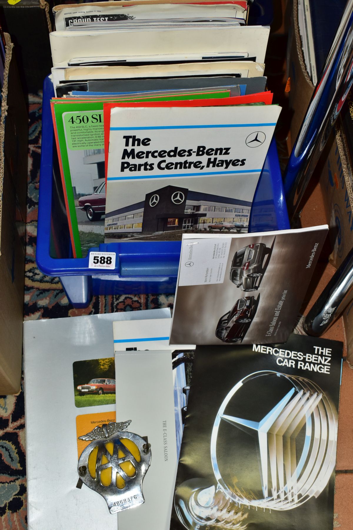 MOTORING BROCHURES & MAGAZINES, two boxes containing brochures on the manufacturers Jeep, Ford,