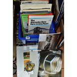 MOTORING BROCHURES & MAGAZINES, two boxes containing brochures on the manufacturers Jeep, Ford,