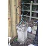 A WROUGHT IRON SPHERICAL SUNDIAL above a composite square section column height 150cm in total