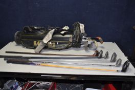 A COLLECTION OF GOLF CLUBS AND A VINTAGE BAG including a quantity of Ben Hogan clubs, three Callaway