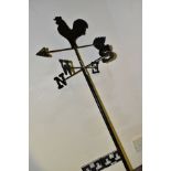 A MODERN BLACK PAINTED METAL WEATHER VANE, cockerel and arrow pointer, height 133cm