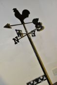 A MODERN BLACK PAINTED METAL WEATHER VANE, cockerel and arrow pointer, height 133cm
