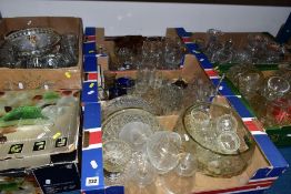 SIX BOXES OF PRESSED AND OTHER GLASSWARE, to include boxed Punch set, another punch set (unboxed),